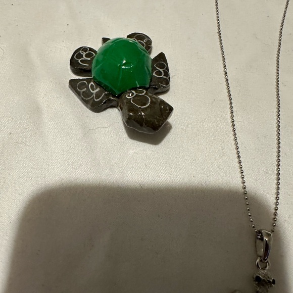 Silver Turtle Pendant Necklace with Multicolor Crystals - Picture 4 of 8